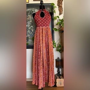 VTG Rare LULU Paisley Keyhole Neck High Collared Maxi Dress! Amazing Dress. S/M